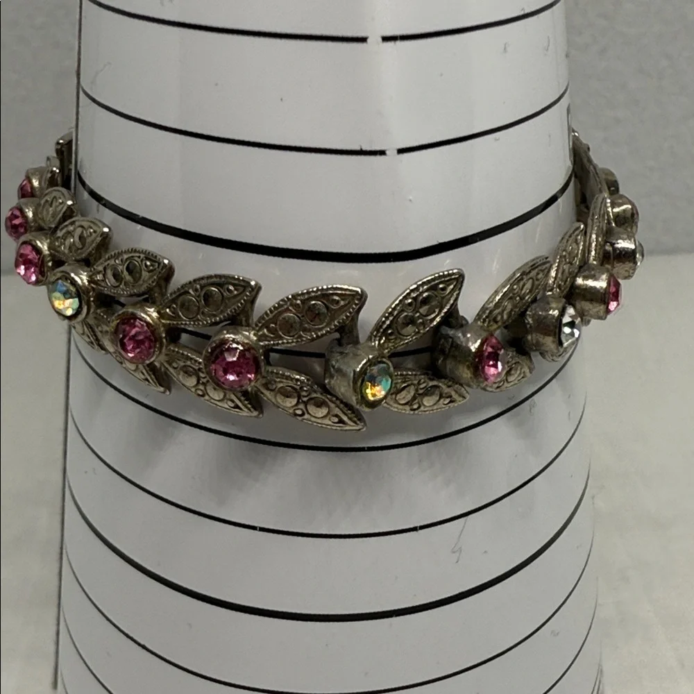 Gorgeous Multicolor Leaf Design rhinestone bracelet hot pink Aurora Borealis yum